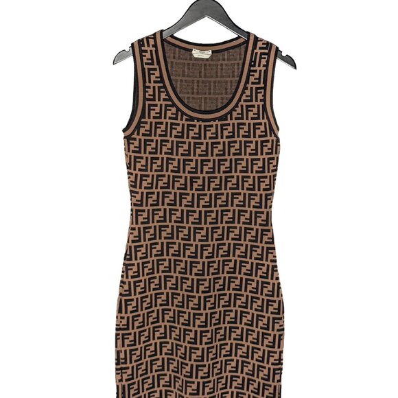 Fendi Brown Zucca FF Pattern Sleeveless Dress - Picture 1 of 7